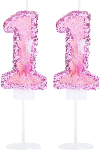 Vista 28 de Decoración de vela 3D con diseño de mariposa rosa número 10