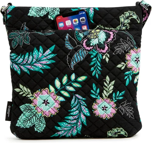 Vista 2 de Vera Bradley - Bolsa cruzada para mujer, de algodón característico de la marca, con triple cremallera, hipster