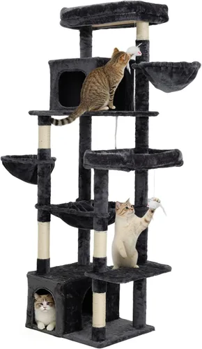 Vista 18 de Árbol para gatos de 35.8 pulgadas con cama doble para gatos y hamaca, rascador de felpa con plataforma cómoda para dormir y pelota de juguete