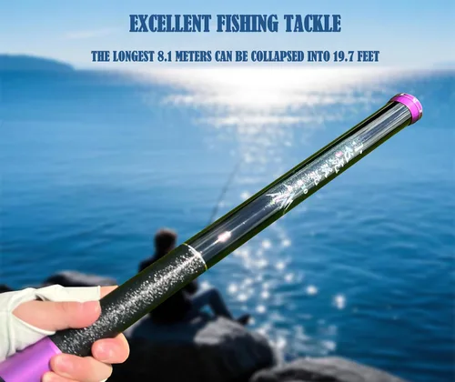 Vista 5 de Caña de pescar telescópica de fibra de carbono 26.6 pies portátil ultraligera para mosca, varilla Tenkara plegable para bass y crappie, kit completo