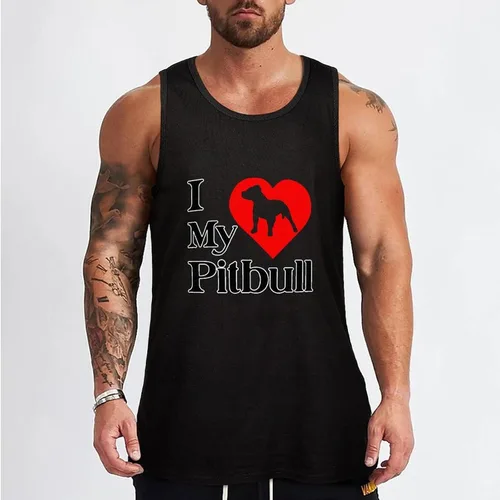 Vista 2 de I Heart My Pit Bull Dog Men's Cotton Vest Gym Tank Tops Muscle Casual Sleeveless Tees Shirts