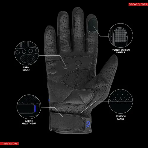 Vista 3 de WD Motorsports Vegas - Guantes de cuero para motocicleta para hombres y mujeres, guantes de equitación con protección táctil y nudillos, guantes