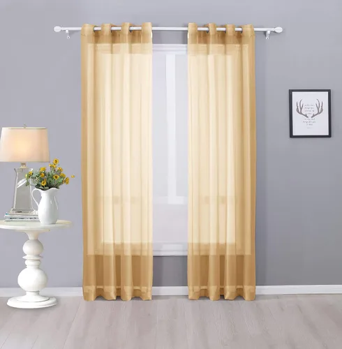 Vista 15 de Interior Trends Ariana - Juego de 2 cortinas de gasa transparente totalmente cosida con ojales (63 pulgadas de largo, beige)
