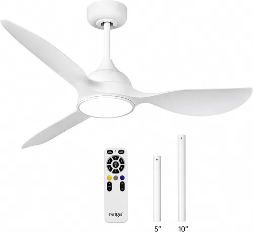 Vista 9 de reiga Ventilador de techo moderno de 52 pulgadas con luz, 3 aspas, motor CC negro y dorado, ventiladores de techo de madera, compatible con control
