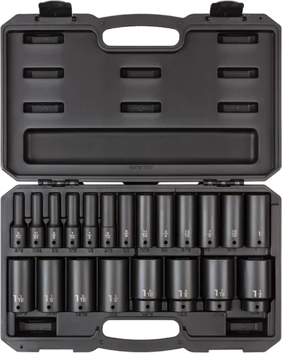Vista 25 de TEKTON - Juego de llaves de tubo de 1/2 pulgada, impacto de 6 puntos, poco profundo con rieles y bandeja, 8 piezas (1-9/16-2 pulgadas) SID92106