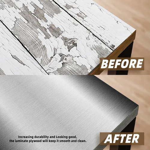Vista 4 de Chapa de madera gris plateada, laminado de aluminio cepillado de 24 x 24 pulgadas, no pegado, flexible, duradero, paneles de chapa de madera de PVC