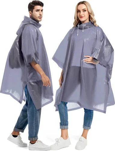 Vista 45 de Paquete de 2 ponchos de lluvia para adultos, reutilizables, impermeables, de supervivencia, emergencia, resistente, con capucha con cordón