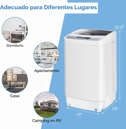 Vista 5 de Giantex Lavadora portátil compacta de 12 libras de capacidad totalmente automática con bomba de drenaje, 10 programas, 8 niveles de agua, 1.34 pies