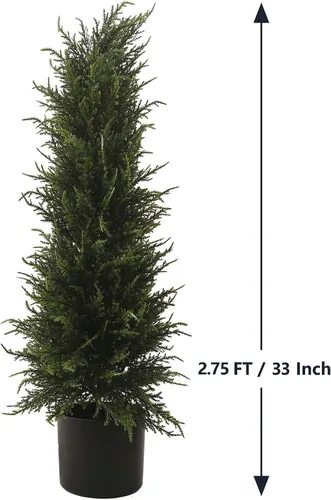 Vista 4 de Árbol topiario de cedro de 2.75 pies para puerta de porche delantera, arbustos falsos, planta de ciprés de pino y cedro, árbol artificial en maceta