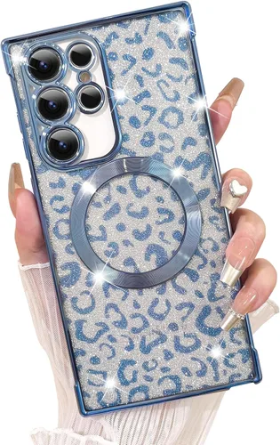 Vista 19 de Fiyart Funda diseñada para Samsung Galaxy S21, compatible con MagSafe Cheetah Print Plate, protección de cámara, transparente, magnética