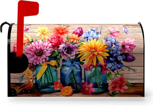 Vista 18 de Funda magnética para buzón patriótico de verano del 4 de julio, cubierta para buzón de bandera de Estados Unidos, diseño floral, Día