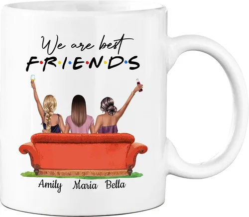 Vista 8 de Taza de café personalizada para mejor amiga para mujeres, taza de regalo personalizada de cuatro hermanas, nombres personalizados para mejores
