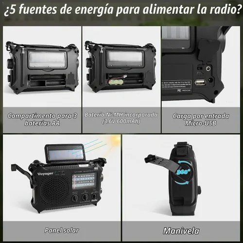 Vista 7 de Radio de alerta meteorológica Kaito KA500 de emergencia AM/FM/SW con 5 funciones Negro