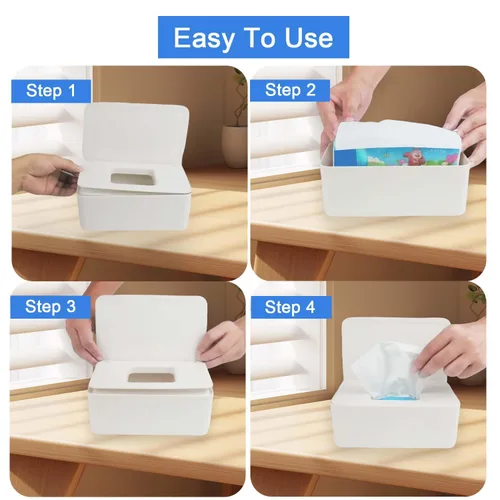 Vista 6 de Abnaok Dispensador de toallitas húmedas para bebés, caja de pañuelos húmedos con tapa de diseño de sellado, soporte para toallitas húmedas portátil