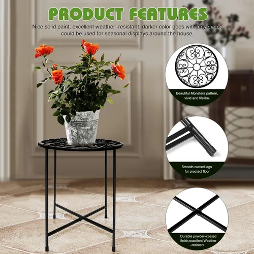 Vista 5 de Soporte para plantas para interiores y exteriores, paquete de 2 soportes para macetas de 15 pulgadas de alto, soporte redondo de esquina de metal