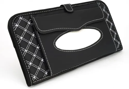 Vista 6 de Organizador para parabrisas de coche Aturmon, estuche de almacenamiento para 14 CD, negro, tela no tejida y cuero PU, plegable, 12.5 x 6.1 x 0.4