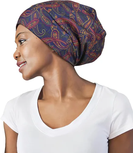 Vista 23 de Gorro de dormir ajustable con forro de satén para rastas de cabello rizado, cabeza grande, permanece puesta durante la noche