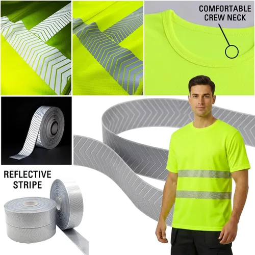 Vista 5 de Camiseta Hi Vis con tira reflectante de alta visibilidad, camisetas de seguridad personalizadas para tu logotipo, camisas de trabajo al aire libre