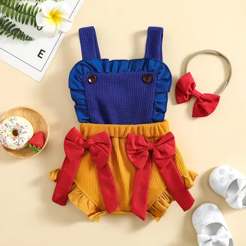 Vista 4 de Tempura Disfraz de Halloween para bebé niña, mameluco de manga voladora con bloque de color de princesa con lazo