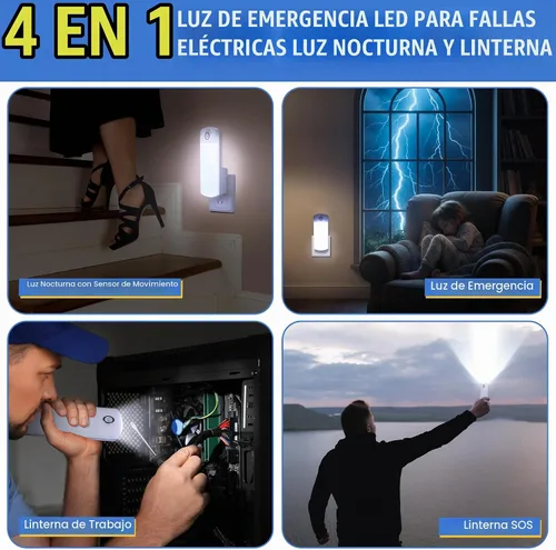 Vista 7 de Luz LED 4 en 1 para corte de energía en el hogar, luz blanca, paquete de 6 Blanco