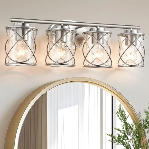 Vista 18 de mavcadonf Luces de Tocador de Baño de 2 Luces, Lámparas de Baño sobre el Espejo, Luz de Tocador Dorado Cepillado, Luces de Pared de Estilo Rústico