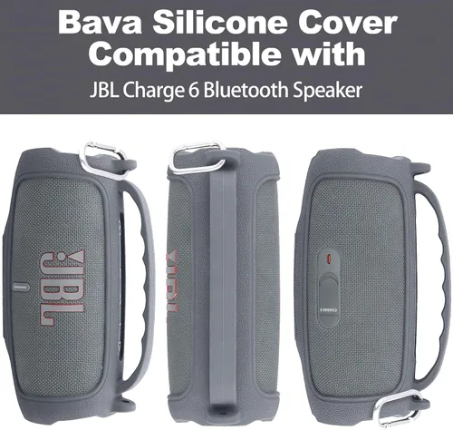 Vista 13 de Funda de silicona compatible con JBL Charge 5 Altavoz Bluetooth portátil impermeable (Cubierta de silicona negra)