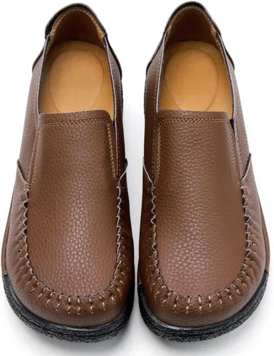 Vista 3 de UZB Mocasines de cuero sin cordones para mujer, cómodos zapatos de plataforma casuales