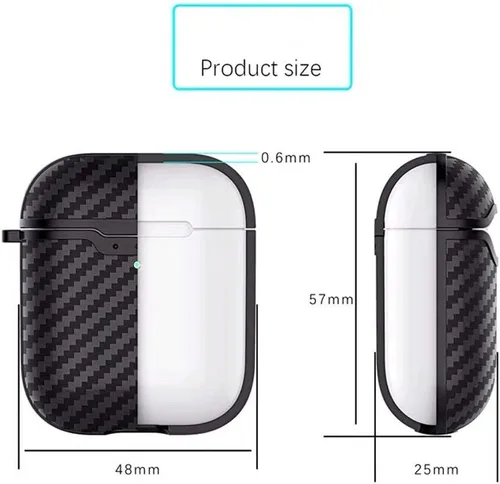 Vista 6 de Compatible con auriculares Airpods 1 y 2, fibra de carbono fresco grano militar anti-caída flexible TPU protector antidedos con llavero negro
