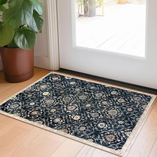 Vista 63 de KILOCOCO Alfombra marroquí pequeña, de 2 x 3 pies, color negro/dorado, súper suave, lavable, para interiores, vintage, lavable, antideslizante