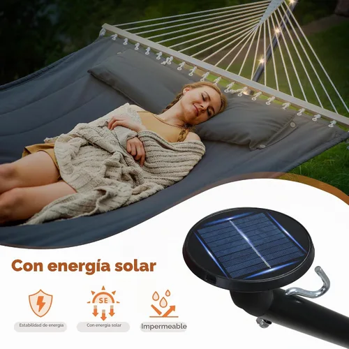 Vista 4 de SUNCREAT Hamaca doble con soporte de 12 pies, luces solares incluidas, hamaca al aire libre para exterior, gris oscuro