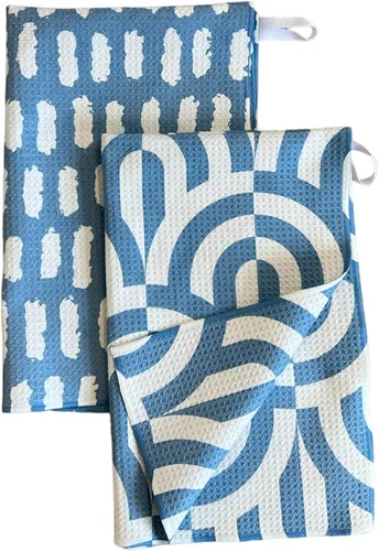 Vista 6 de Paquete de 2 Paños de cocina de doble cara Microfibra de tejido gofre Altamente absorbente Lazo para colgar Paños de cocina