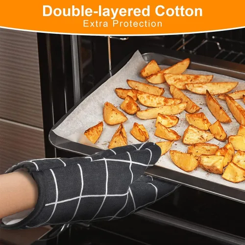 Vista 3 de AUAUY Guantes de horno y soportes para ollas Juego de 6 piezas, guantes de cocina resistentes al calor de 392°F y almohadillas térmicas Guantes