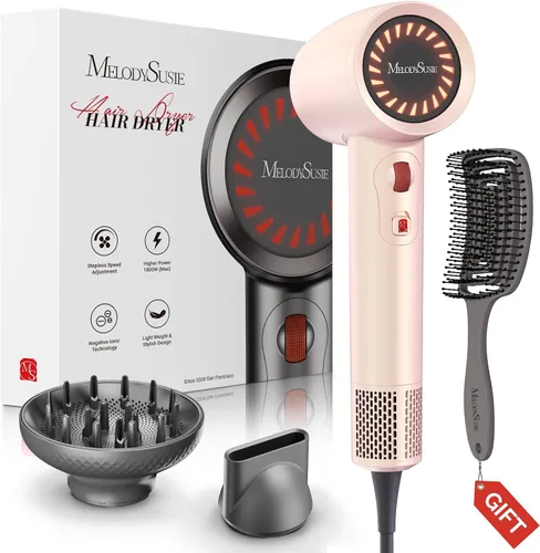 Vista 9 de MelodySusie Secador de pelo, secador de pelo iónico profesional de 1600 W para secado rápido, secador de pelo de alta velocidad de 120,000 RPM