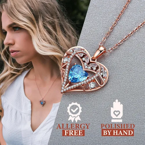Vista 10 de Collar de cristal de 5 corazones, chapado en oro rosa de 18 quilates, colgante con cadena de plata de ley 925 de 18 + 2 pulgadas, joyería de piedra