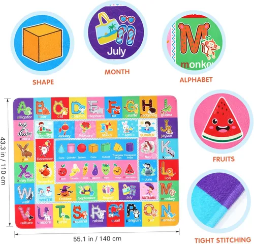 Vista 3 de IMIKEYA Play Rugs - Tapete para sala de juegos con patrón colorido, colección Playtime ABC, alfabeto, estaciones, meses, frutas y formas, alfombra