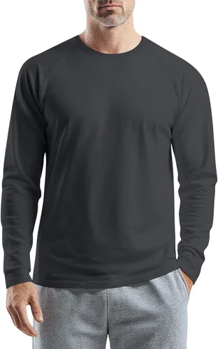 Vista 20 de Camisetas para hombre, manga larga, color sólido, cuello redondo, camisetas básicas informales, M-3XL
