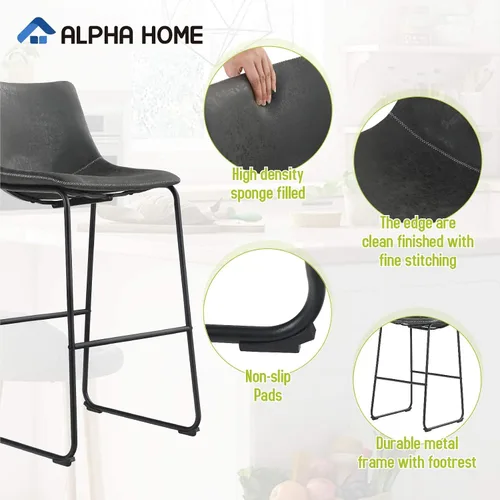 Vista 4 de ALPHA HOME Taburetes de bar de 30 pulgadas, juego de 4 sillas de bar vintage Leathaire, taburetes de altura de bar, taburetes de cocina, sillas