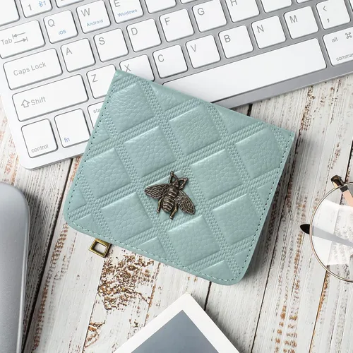 Vista 6 de Billetera para mujer, con bloqueo RFID, pequeña, compacta, plegable, de piel auténtica, con bolsillo, mini carteras para mujeres