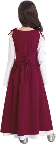 Vista 3 de Alvivi Vestido largo gótico renacentista medieval de princesa para niñas, disfraz de fiesta de Halloween