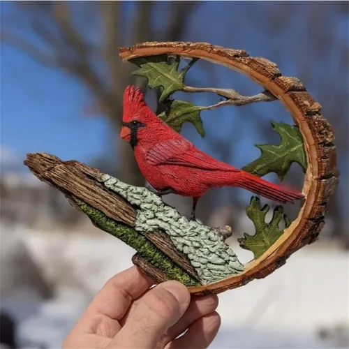 Vista 4 de Cardenal Wood Tallado – Hecho a mano 'Cardinals Appear When Angels are Near', arte original único tallado estatua de trabajo decoración de escultura