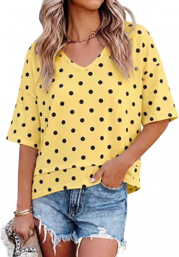 Vista 30 de Cicy Bell Camisetas de verano con cuello en V para mujer, casuales, de manga corta, holgadas, lindas camisetas básicas Caqui