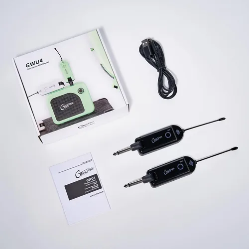 Vista 9 de GTRS GWU4 UHF Sistema de guitarra inalámbrica 4 canales de señal, transmisor y receptor recargable, coincidencia automática, baja latencia, rango