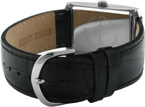 Vista 3 de Peugeot Reloj de pulsera para hombre con esfera de números romanos con textura rectangular y correa de cuero