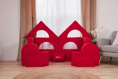Vista 12 de FOAMOH Castle Sofa Sand - Sofá personalizable de 14 piezas para juegos imaginativos y fácil almacenamiento con almohada personalizable