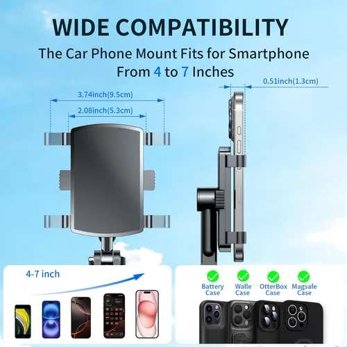 Vista 9 de Soporte universal de teléfono para tablero de instrumentos de 360°, soporte giratorio multifuncional para visera/retrovisor para teléfonos de 4 a 7