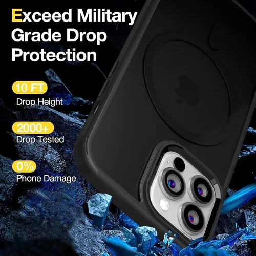 Vista 5 de Funda magnética para iPhone 13 Pro Max [compatible con MagSafe], 2 protectores de pantalla, soporte magnético de anillo para teléfono y 2