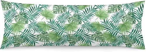 Vista 7 de Funda de almohada corporal de hojas de Monstera tropicales de 20 x 54 pulgadas, funda de almohada personalizada con hojas de palma de selva