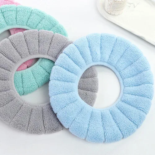 Vista 2 de Fundas de asiento de inodoro suaves y gruesas, elásticas, lavables, 3 unidades (azul, verde y gris) (gris, gris)