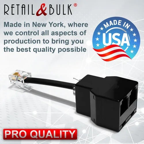 Vista 5 de Divisor de conector de teléfono para teléfono fijo RJ11 6P4C Adaptador dúplex de 2 vías en línea o en pared (1 divisor + cable de 2.5 pulgadas)
