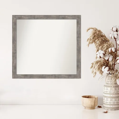 Vista 327 de Amanti Art Silver Bathroom Mirror for Over Sink, 26x35 Custom Made Marred Pewter Rectangle Vanity Mirror, Large Casual Wood Frame, Hangs Horizonally